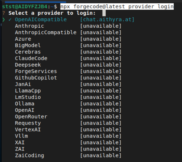 ForgeCode provider selection