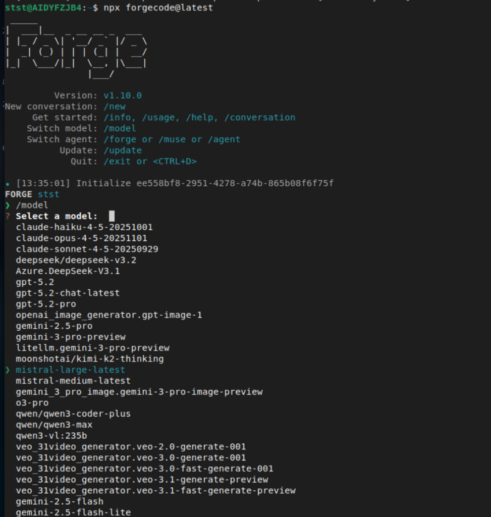 ForgeCode model selection